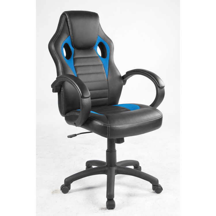 Fauteuil de bureau design en PU noir et tissu bleu Milor