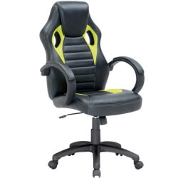 Fauteuil de bureau design en PU noir et tissu vert Milor