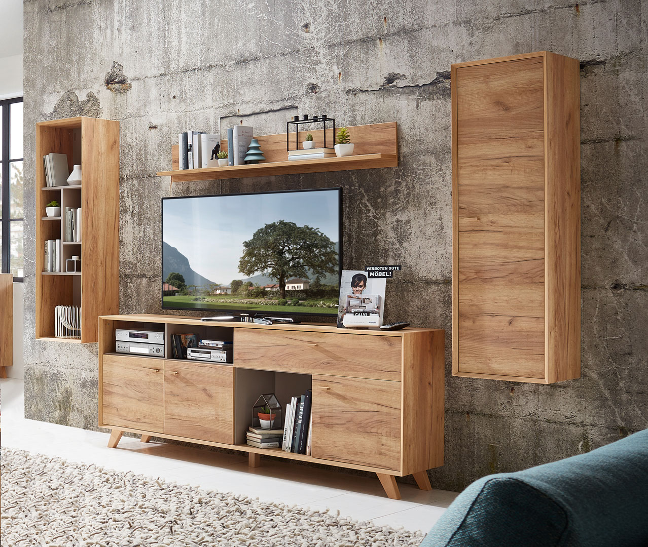 Armoire murale contemporaine en bois massif coloris chêne Tamarin