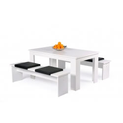Ensemble table et bancs contemporain coloris blanc/noir Loriane