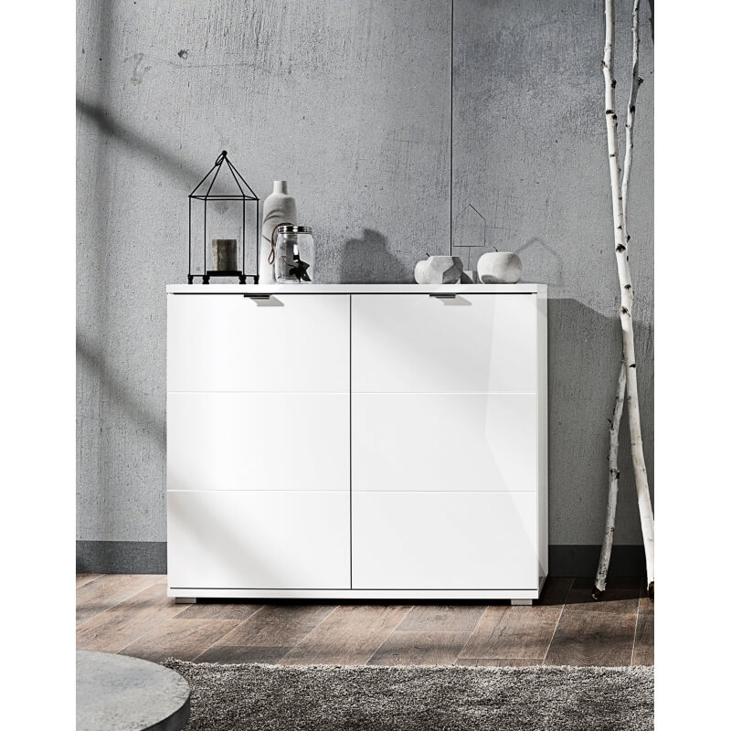 Meuble de rangement design laqué blanc 2 portes Ludivine
