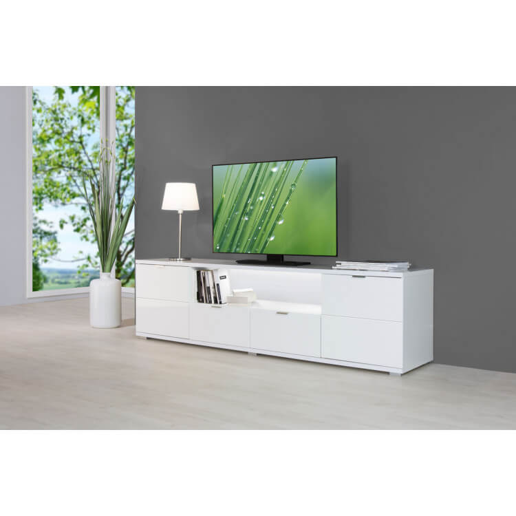 Meuble TV design laqué blanc avec éclairage Ludivine