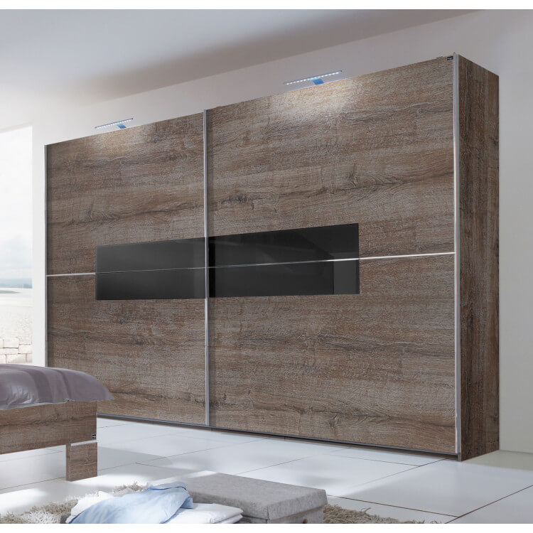 Porte Coulissante Hauteur 250
 - Armoire Adulte Design Portes Coulissantes 250 Cm Coloris Chene Chataigne Verre Noir Kristel Matelpro