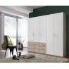 Armoire contemporaine 5 portes/6 tiroirs coloris blanc/chêne clair Simbad