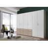 Armoire contemporaine 6 portes/6 tiroirs coloris blanc/chêne clair Simbad