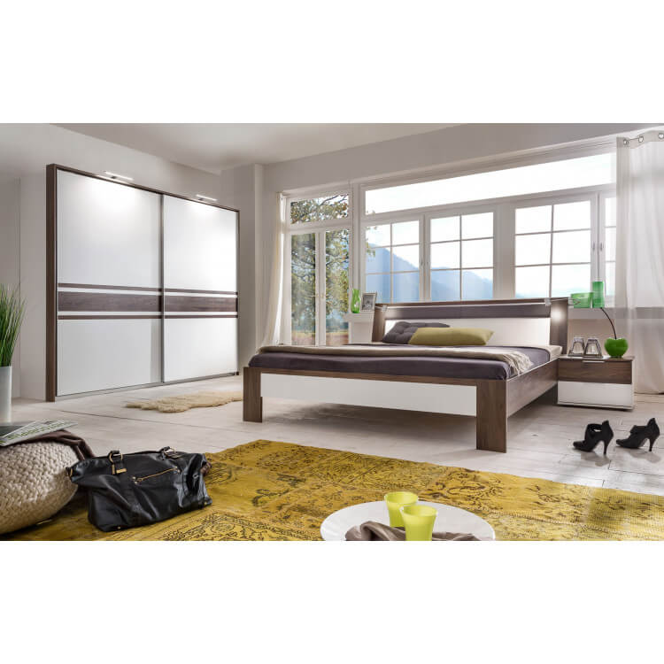 Chambre adulte design coloris blanc/noyer Shannan
