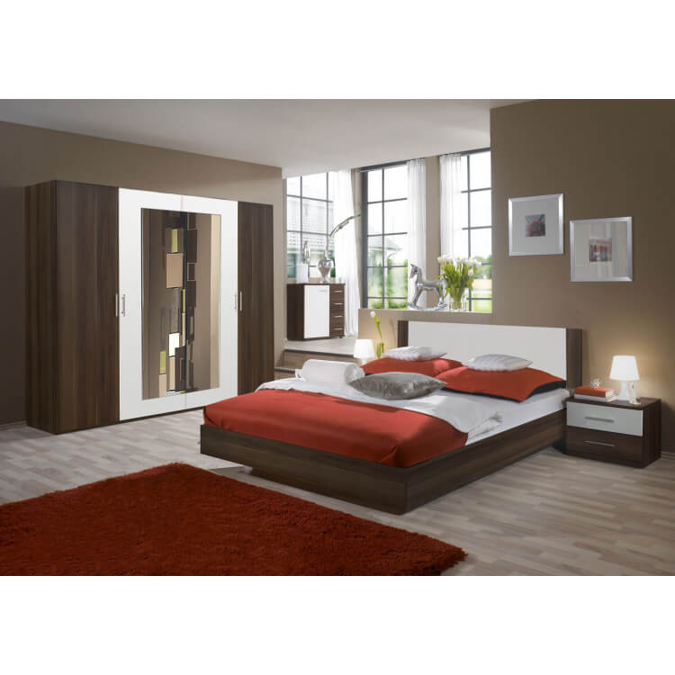 Chambre adulte contemporaine coloris noyer/blanc Enora