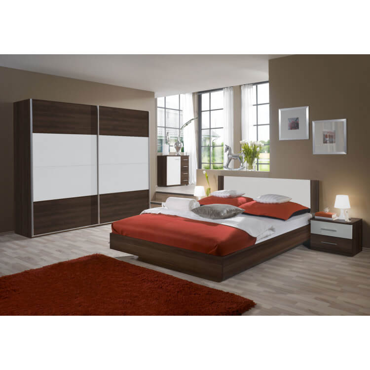 Chambre adulte contemporaine coloris noyer/blanc Enora II