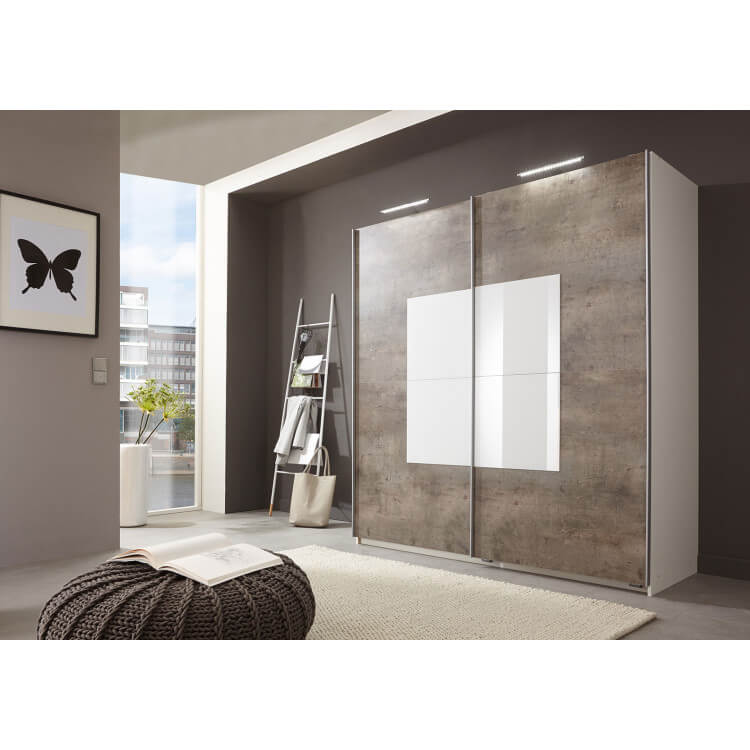 Armoire design portes coulissantes coloris blanc/béton Kamaro