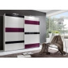 Armoire adulte design portes coulissantes coloris blanc/verre gris et prune Vassily