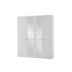 Armoire contemporaine 4 portes avec miroir coloris blanc alpin Amerand