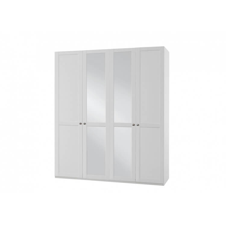 Armoire contemporaine 4 portes avec miroir coloris blanc alpin Amerand