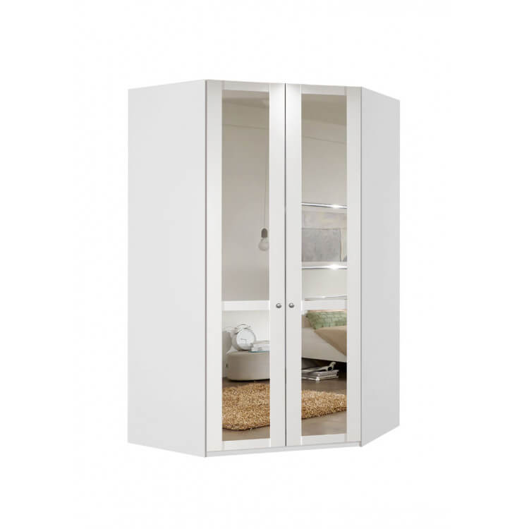 Armoire d'angle contemporaine avec miroir coloris blanc alpin Amerand