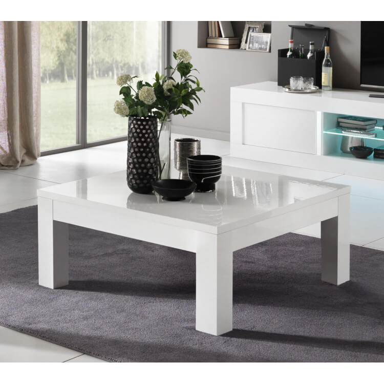 Table basse design carrée laquée blanche Adelin