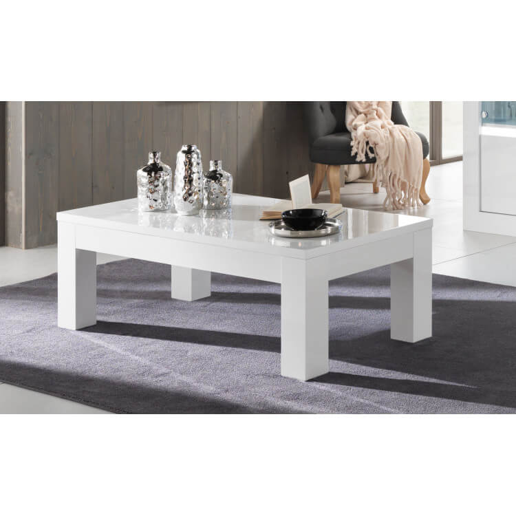 Table basse design rectangulaire laquée blanche Adelin