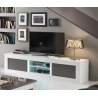 Meuble TV design 207 cm laqué blanc/gris avec éclairage Romain