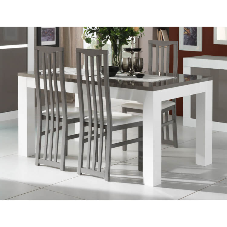 Table De Salle A Manger Design Laquee Blanche Et Grise Romain