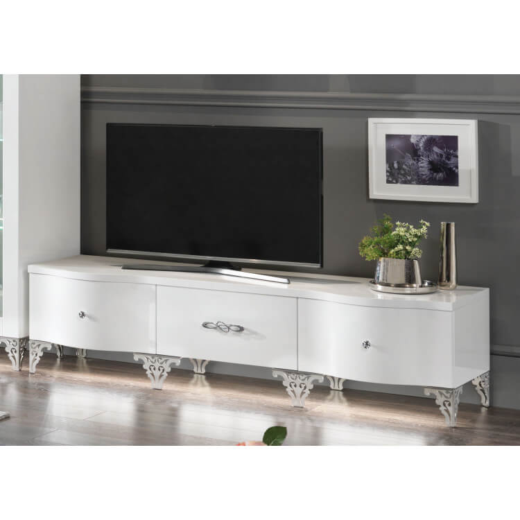 Meuble TV design 204 cm laqué blanc Alceste