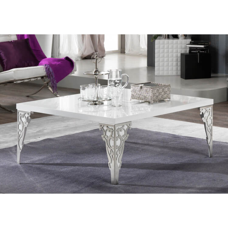 Table basse design carrée laquée blanche Alceste