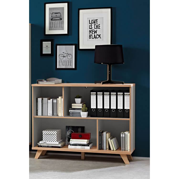 Bibliothèque contemporaine coloris chêne/gris mat Sarah