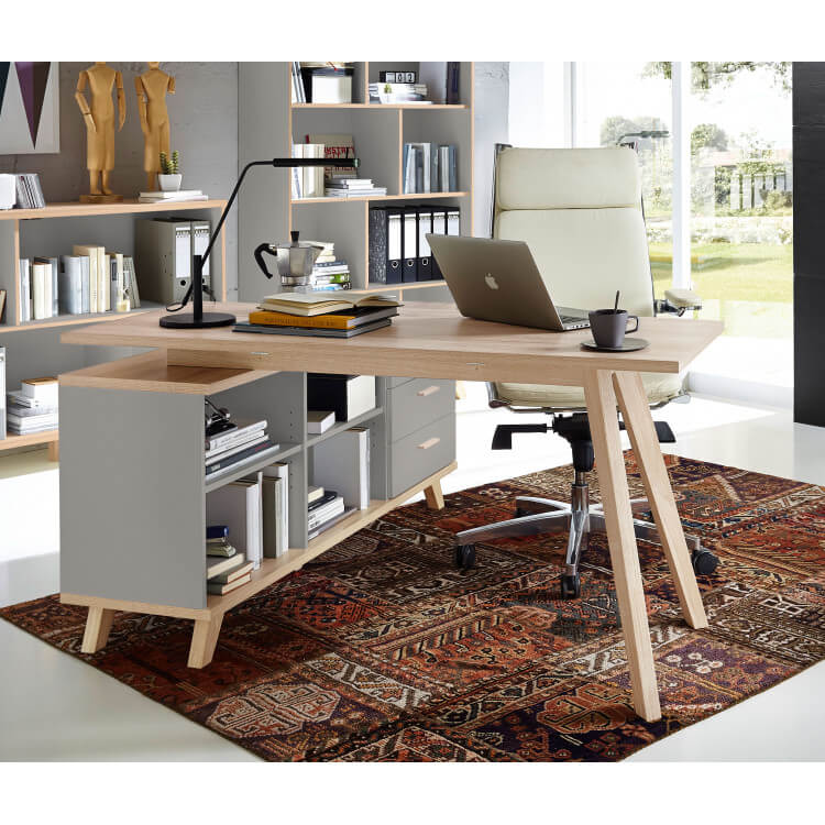 Bureau d'angle contemporain coloris chêne/gris mat Sarah