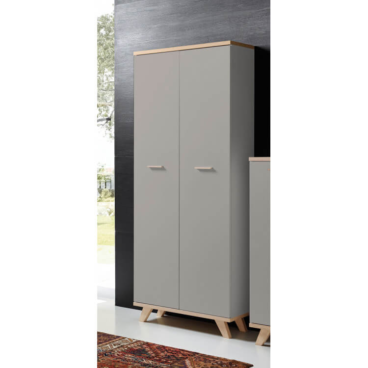 Armoire haute de bureau contemporaine coloris chêne/gris mat Sarah