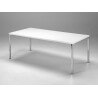 Table de salle à manger design en métal chromé et bois blanc Aurélia