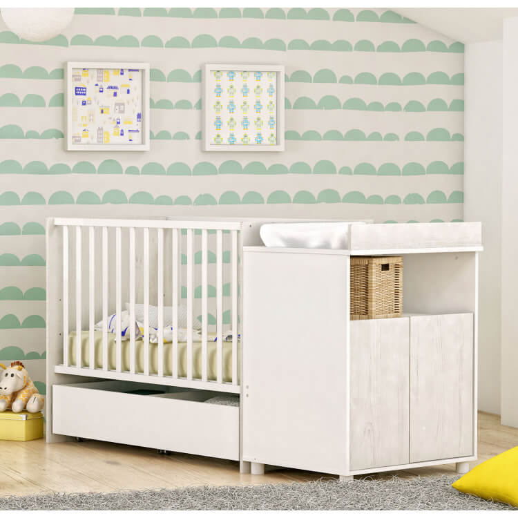 Lit bébé évolutif contemporain coloris pin andersen/blanc Eliot