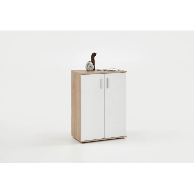 Meuble de rangement contemporain 2 portes coloris blanc/chêne Candice