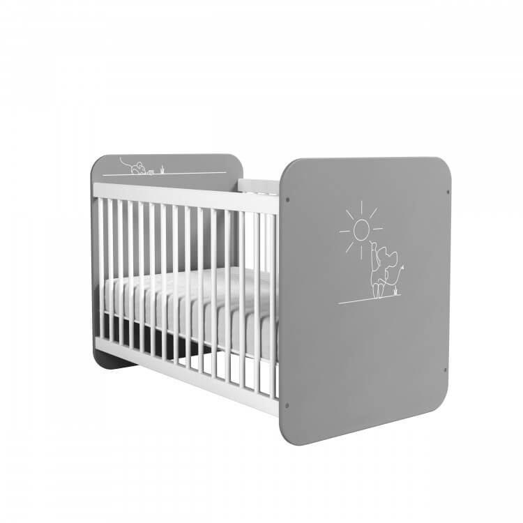 Lit Bebe A Barreaux Contemporain Coloris Blanc Gris Girouette Matelpro