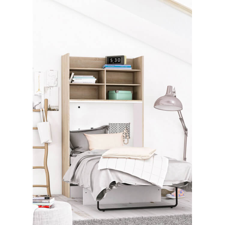 Lit-armoire enfant contemporain coloris chêne brossé/blanc Aragon