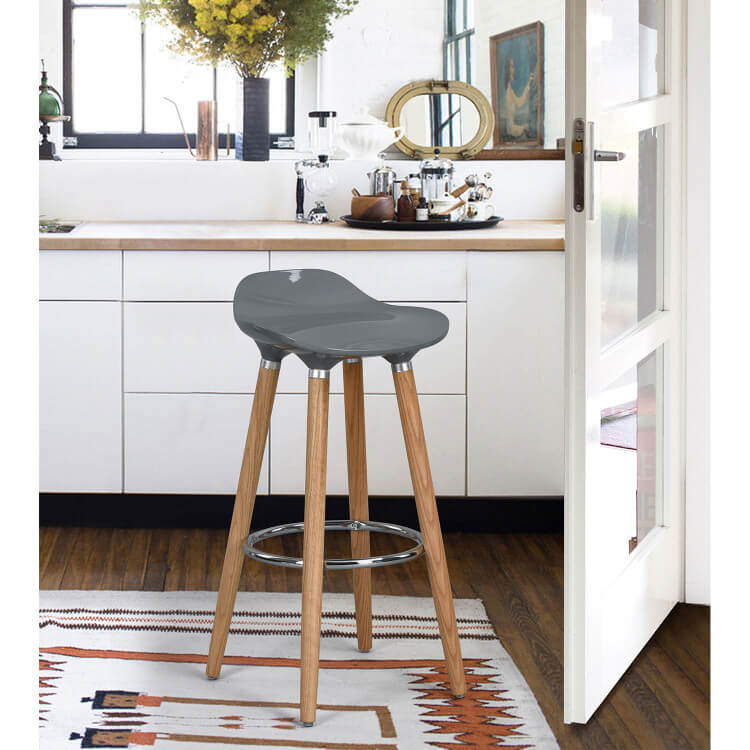 Tabouret de bar design bois et ABS coloris chêne/gris (lot de 2) Dalhia