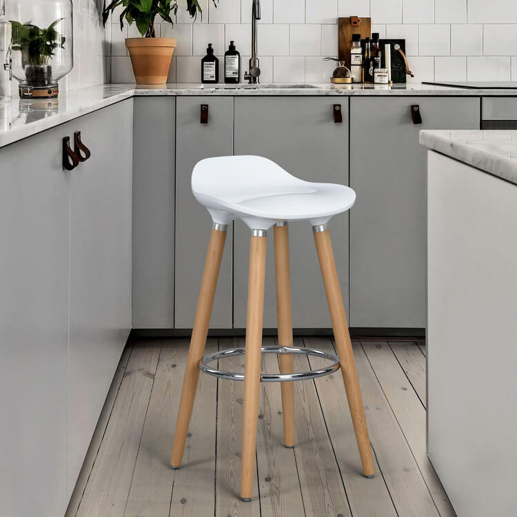 Tabouret de bar design bois et ABS coloris chêne/blanc (lot de 2) Dalhia