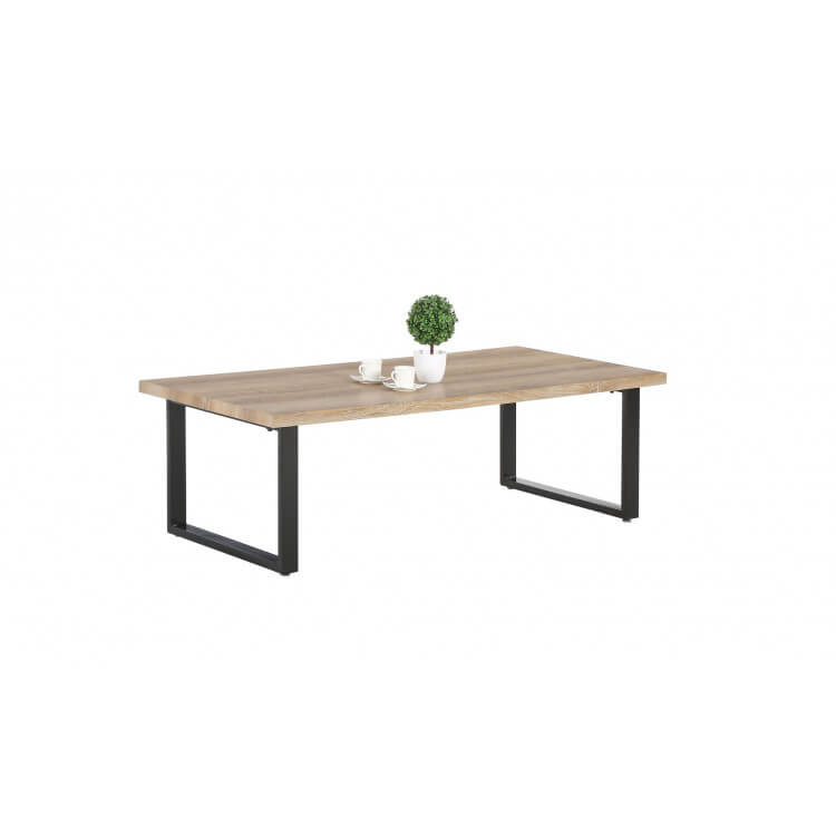 Table basse design rectangulaire métal et bois coloris chêne/noir Meredith