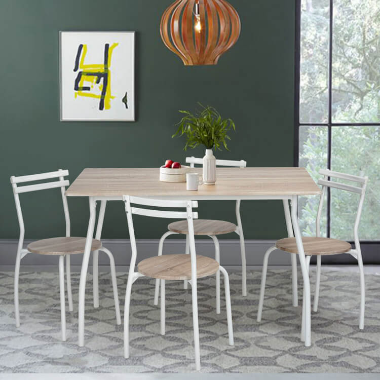 Ensemble table et 4 chaises contemporain métal et bois coloris chêne/blanc Beach