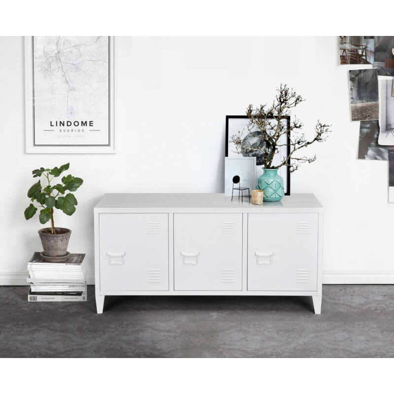 Meuble de rangement design 3 portes en métal blanc Belfast Matelpro