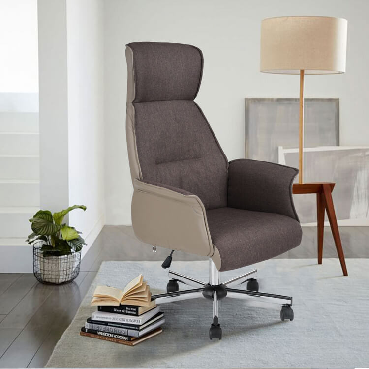 Fauteuil de bureau design en tissu taupe et marron Damas  Matelpro