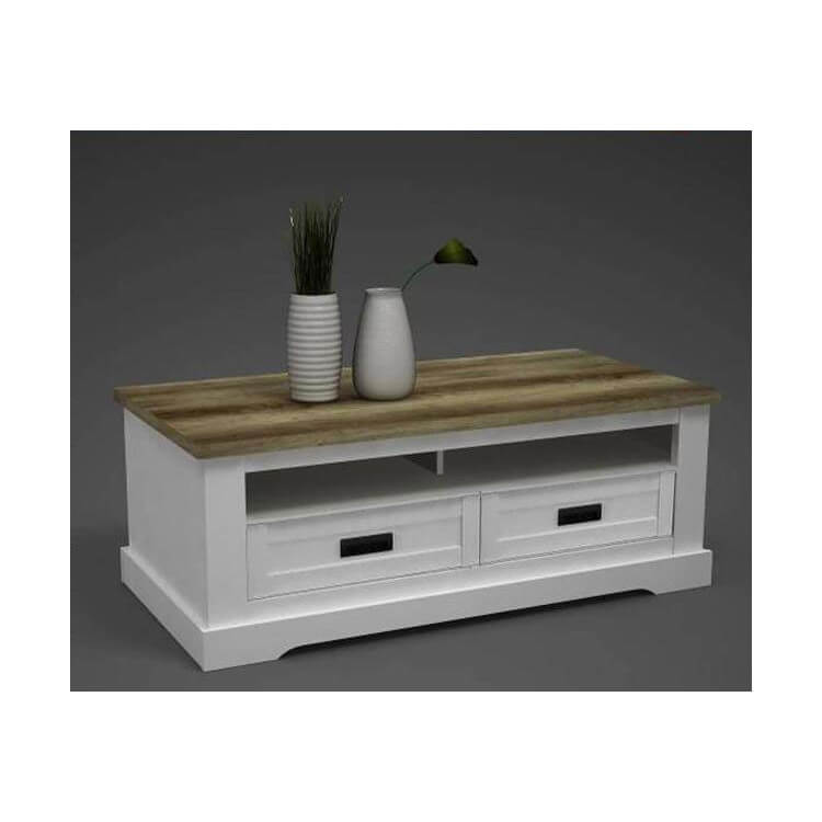 Table basse rectangulaire style campagne pin blanc/chêne Seoul