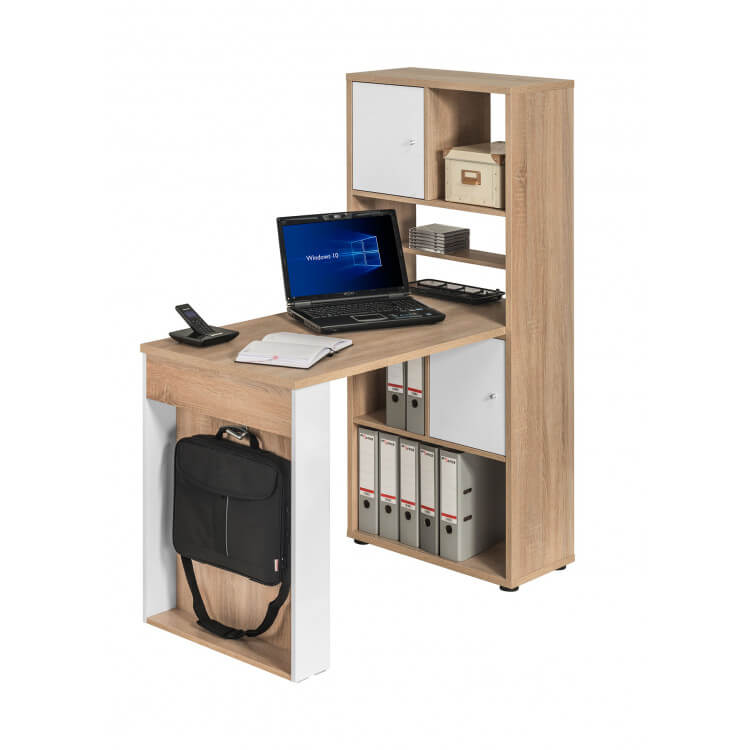 Bureau contemporain avec rangement coloris chêne/blanc mat Adelice