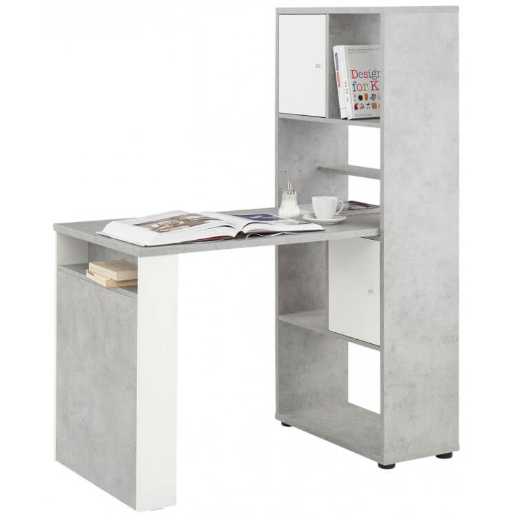 Bureau contemporain avec rangement coloris gris pierre/blanc mat Adelice