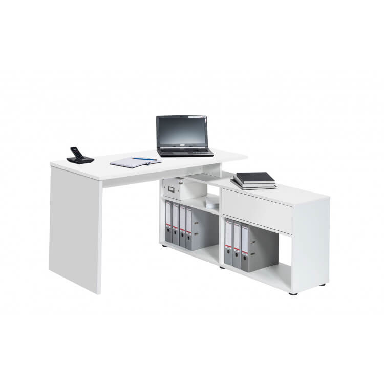 Bureau contemporain avec rangement coloris blanc Adolphe