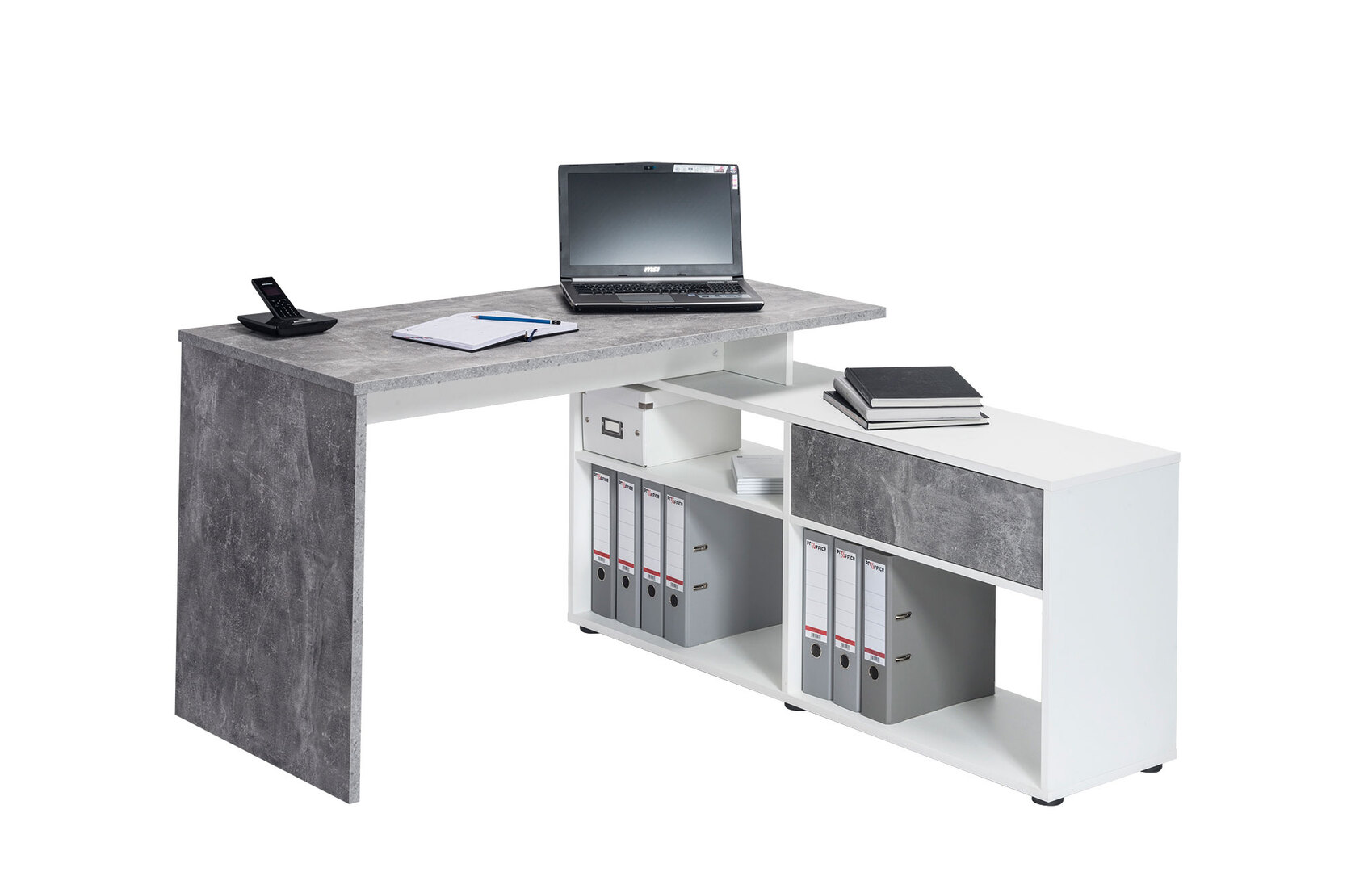 Bureau Contemporain Avec Rangement Coloris Gris Beton Blanc Adolphe Matelpro