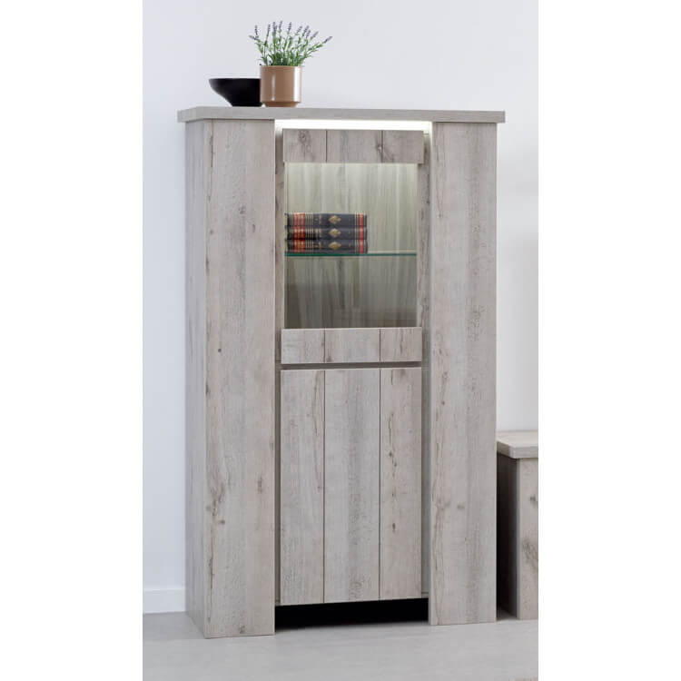 Vitrine contemporaine 1 porte coloris chêne gris Jonathan