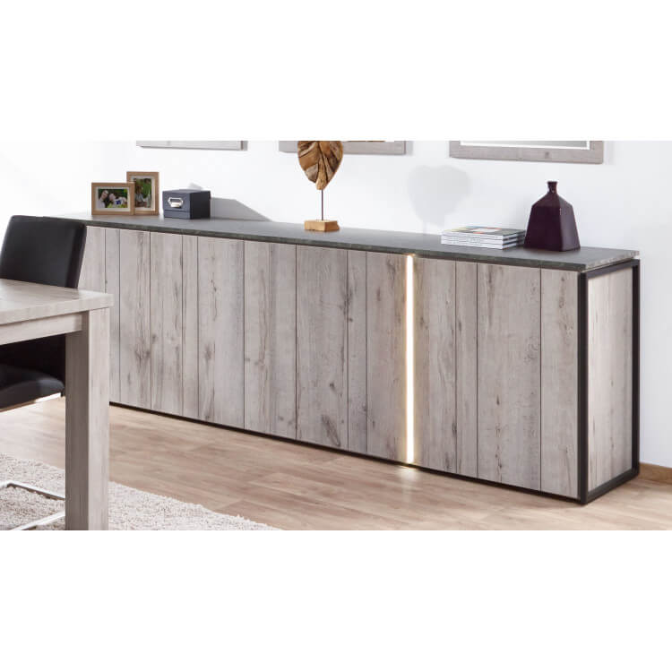 Buffet/bahut contemporain 250 cm coloris chêne gris/anthracite Cobra