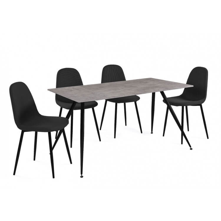 Ensemble table et 4 chaises design noir/effet béton Odena