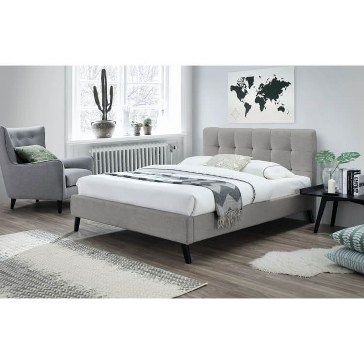 Lit adulte contemporain en tissu beige Honfleur