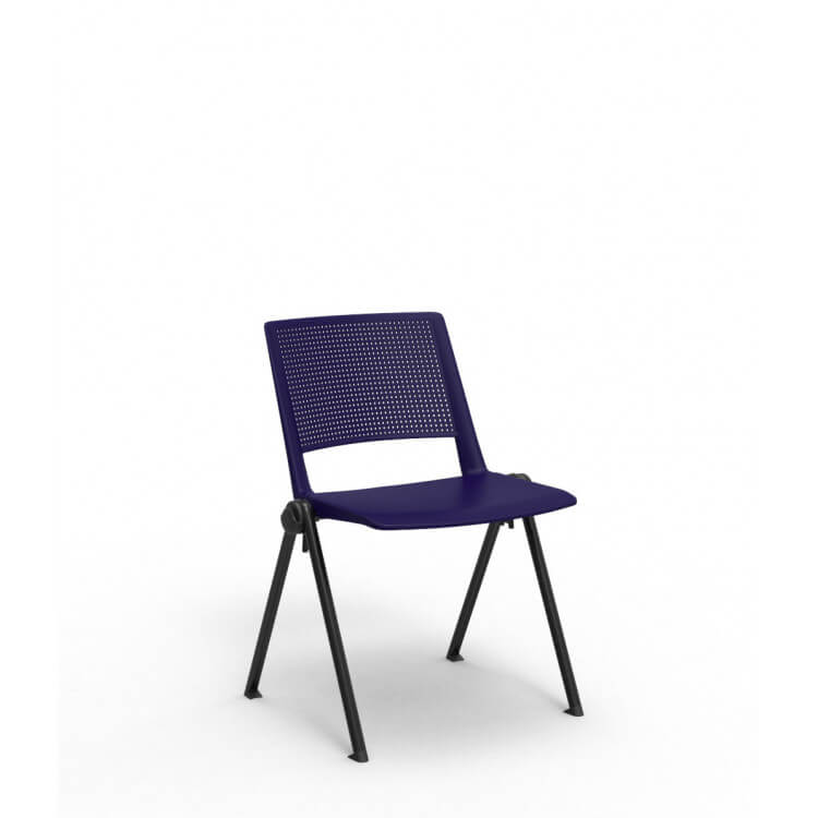 Chaise d'accueil métal noir et PVC bleu Samantha