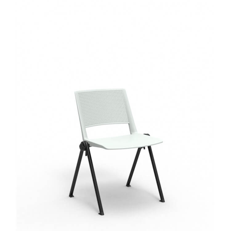 Chaise d'accueil métal noir et PVC blanc Samantha