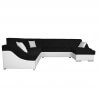 Canapé d'angle convertible panoramique contemporain en PVC blanc/tissu noir Alvina