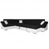 Canapé d'angle convertible panoramique contemporain en PVC blanc/tissu noir Alvina
